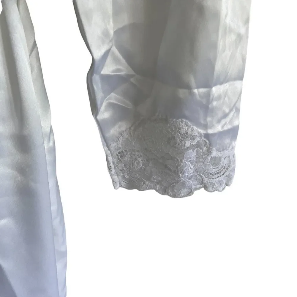 UNMENTIONABLES Vintage White Satin Robe With Belt Lace S